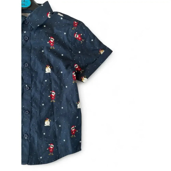 Primark Boys Santa Snowman Collard Button Down Top Christmas Size 3-4 - Picture 3 of 5